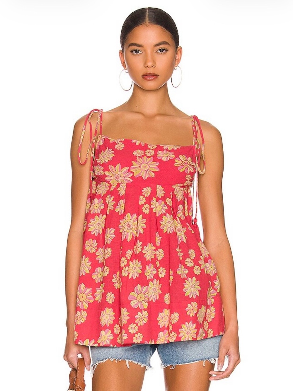 Free People Indigo Molly Tunic Dress Hollyhock Floral Pink Size M